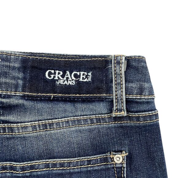 Grace Jeans 31 Easy Fit NEW Wide Decorated Leg Cotton Blend Raw Leg - Picture 3 of 12